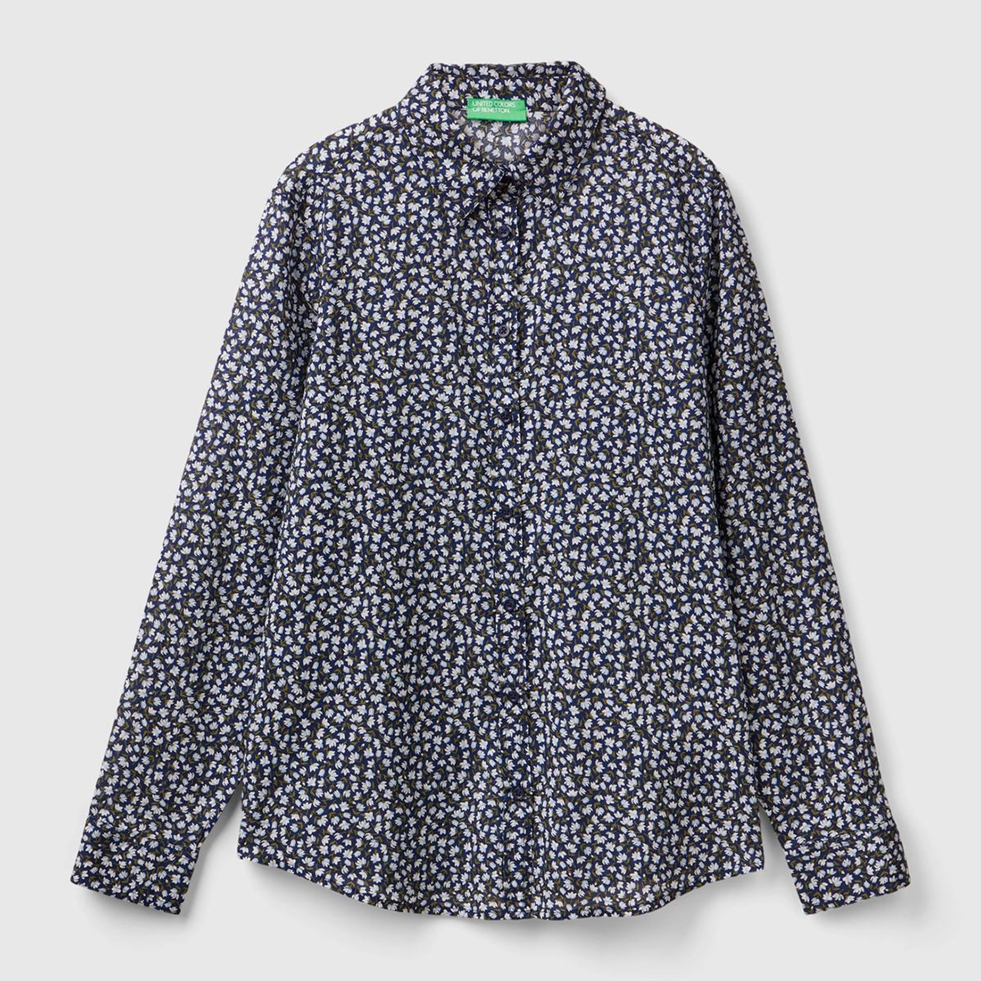 Kadın Lacivert %100 Koton Desenli Gömlek