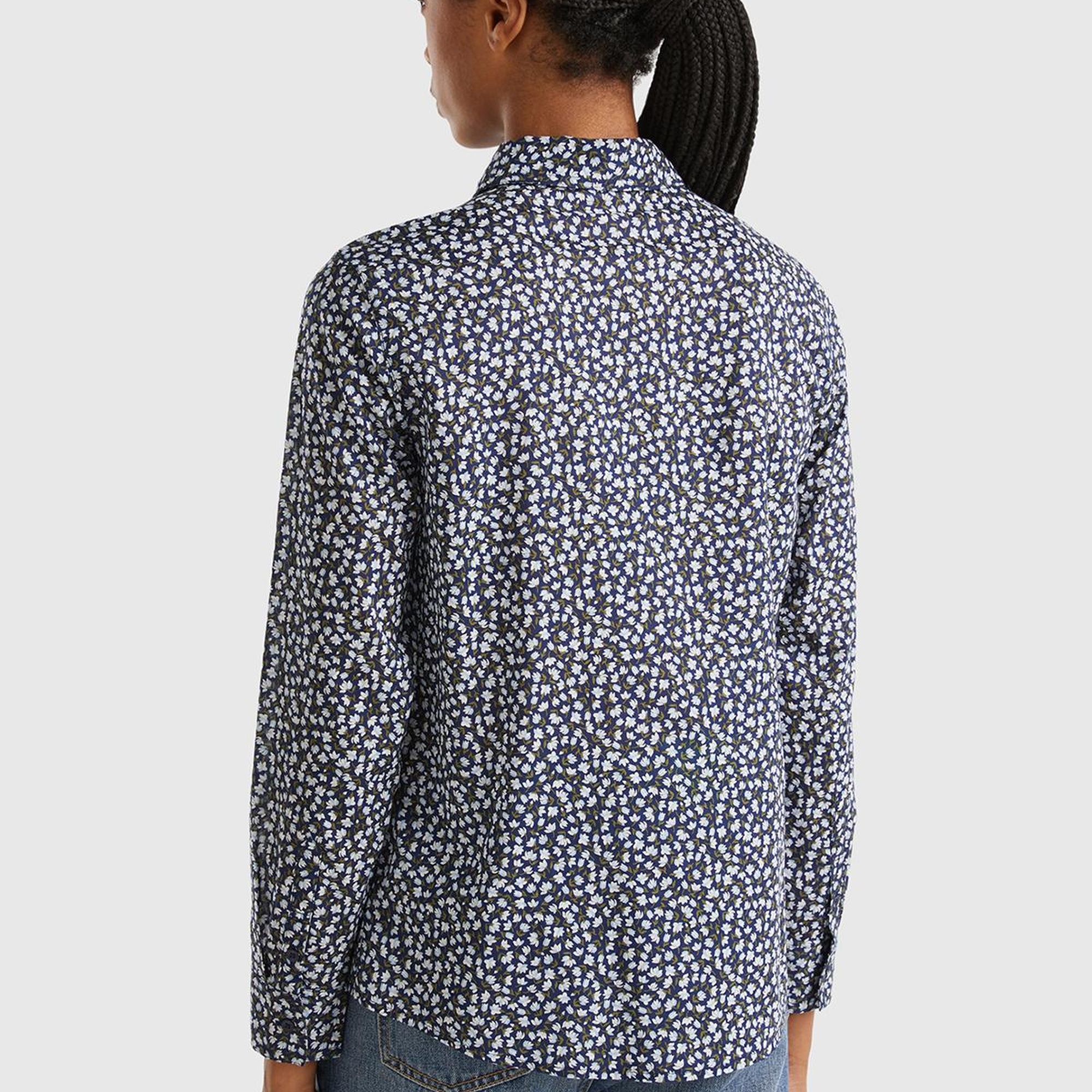 Kadın Lacivert %100 Koton Desenli Gömlek