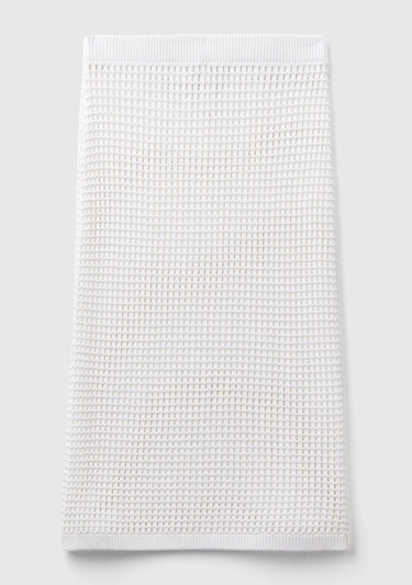  Kadın Beyaz %100 Pamuk Örgü Motifli Diz Altı Etek