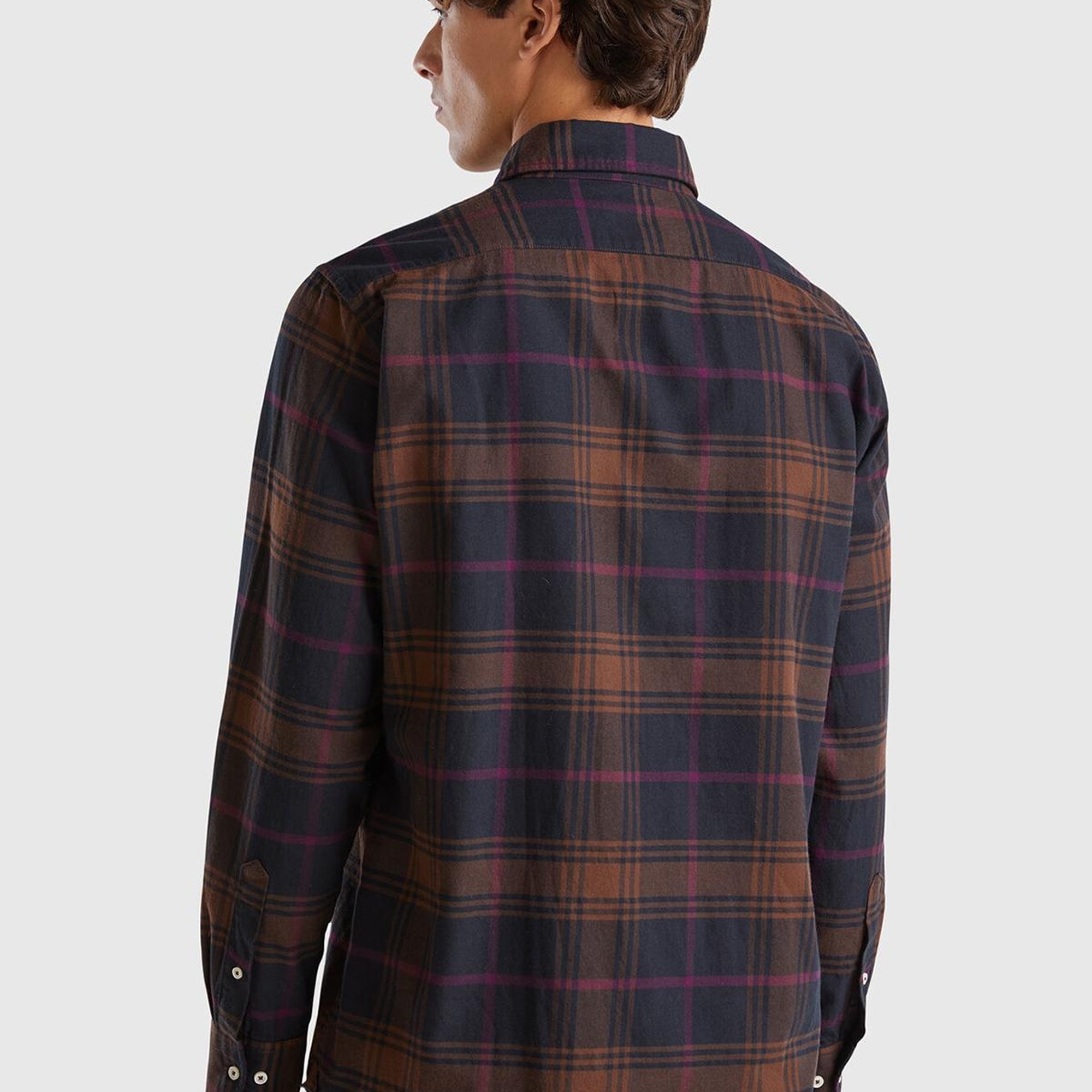 Erkek Kahverengi %100 Pamuk Regular Fit Flanel Desen Uzun Kollu Gömlek