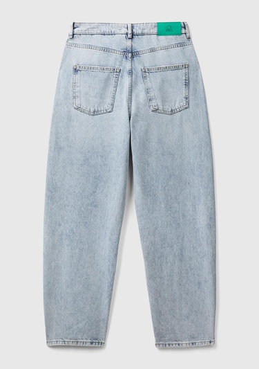  Kadın Açık Mavi %100 Koton Balon Fit Denim Pantolon