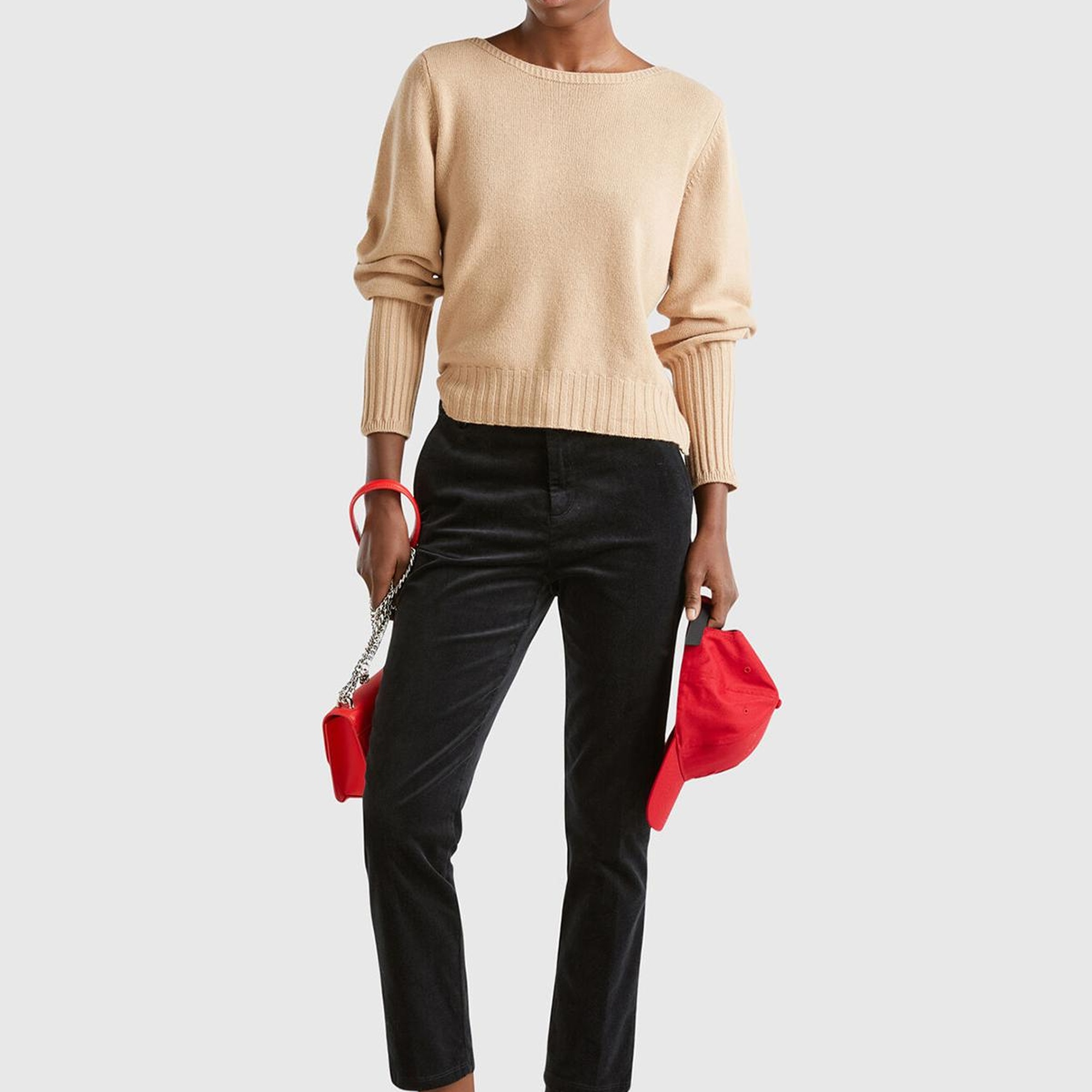 Kadın Siyah Pamuk ve Modal Karışımlı Önü Cepli Kadife Chino Pantolon