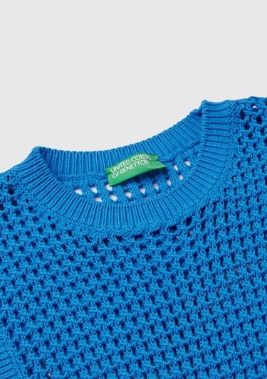  Kadın Mavi %100 Pamuk Örgü Motifli Kalın Askılı Süveter