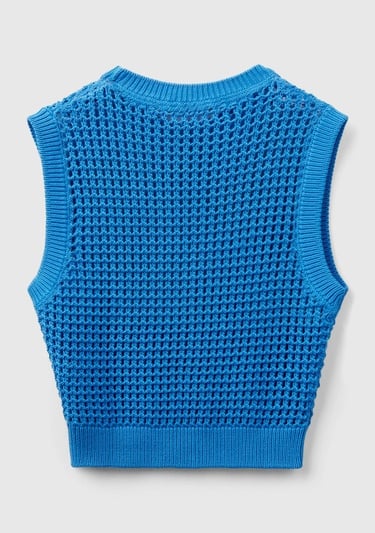  Kadın Mavi %100 Pamuk Örgü Motifli Kalın Askılı Süveter