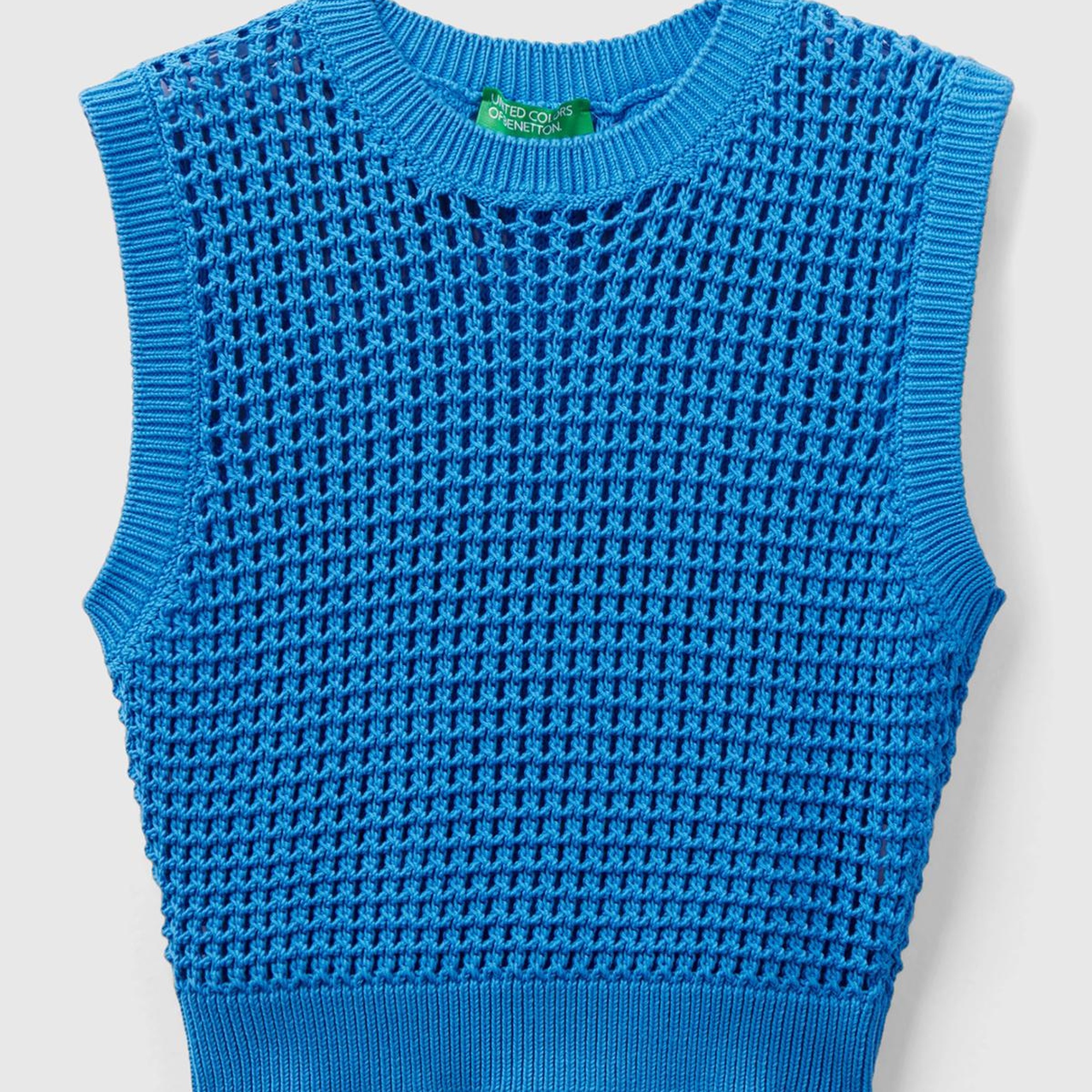 Kadın Mavi %100 Pamuk Örgü Motifli Kalın Askılı Süveter