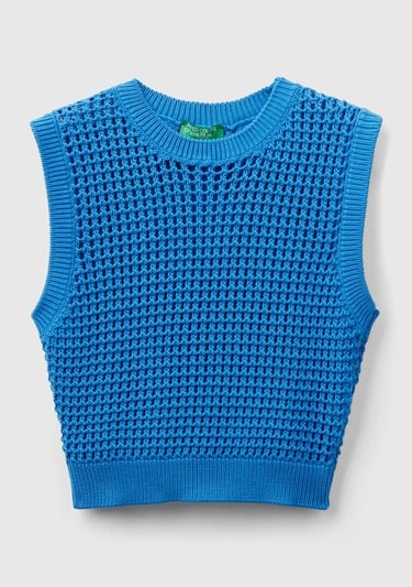  Kadın Mavi %100 Pamuk Örgü Motifli Kalın Askılı Süveter