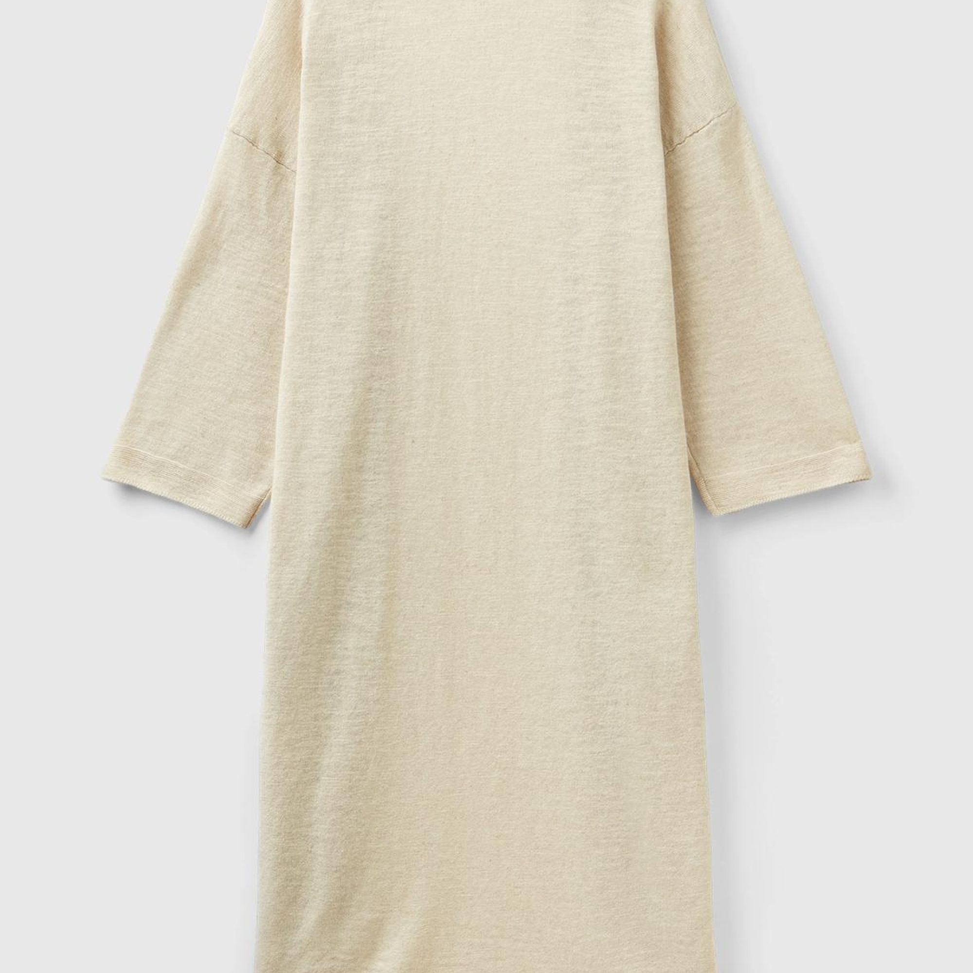 Kadın Vanilya Pamuk Keten Karışımlı Yırtmaçlı Uzun Hırka