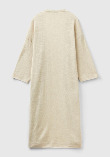  Kadın Vanilya Pamuk Keten Karışımlı Yırtmaçlı Uzun Hırka