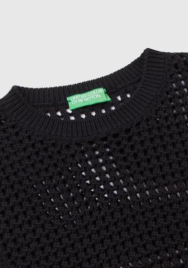  Kadın Siyah %100 Pamuk Örgü Motifli Kalın Askılı Süveter