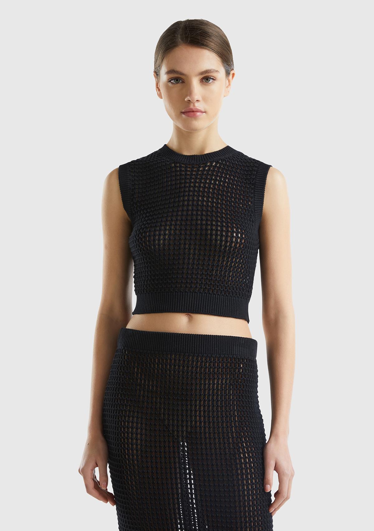  Kadın Siyah %100 Pamuk Örgü Motifli Kalın Askılı Süveter