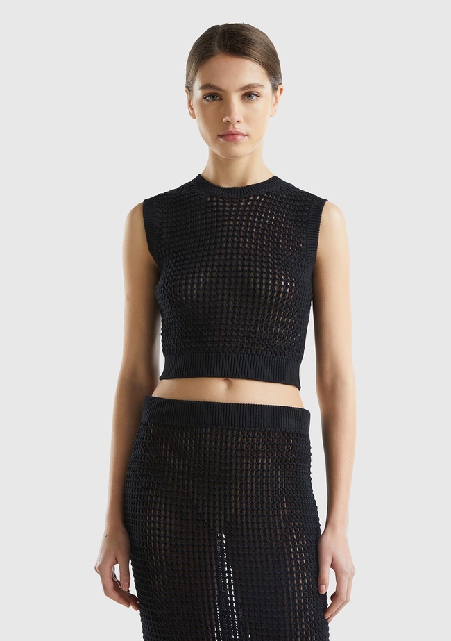  Kadın Siyah %100 Pamuk Örgü Motifli Kalın Askılı Süveter