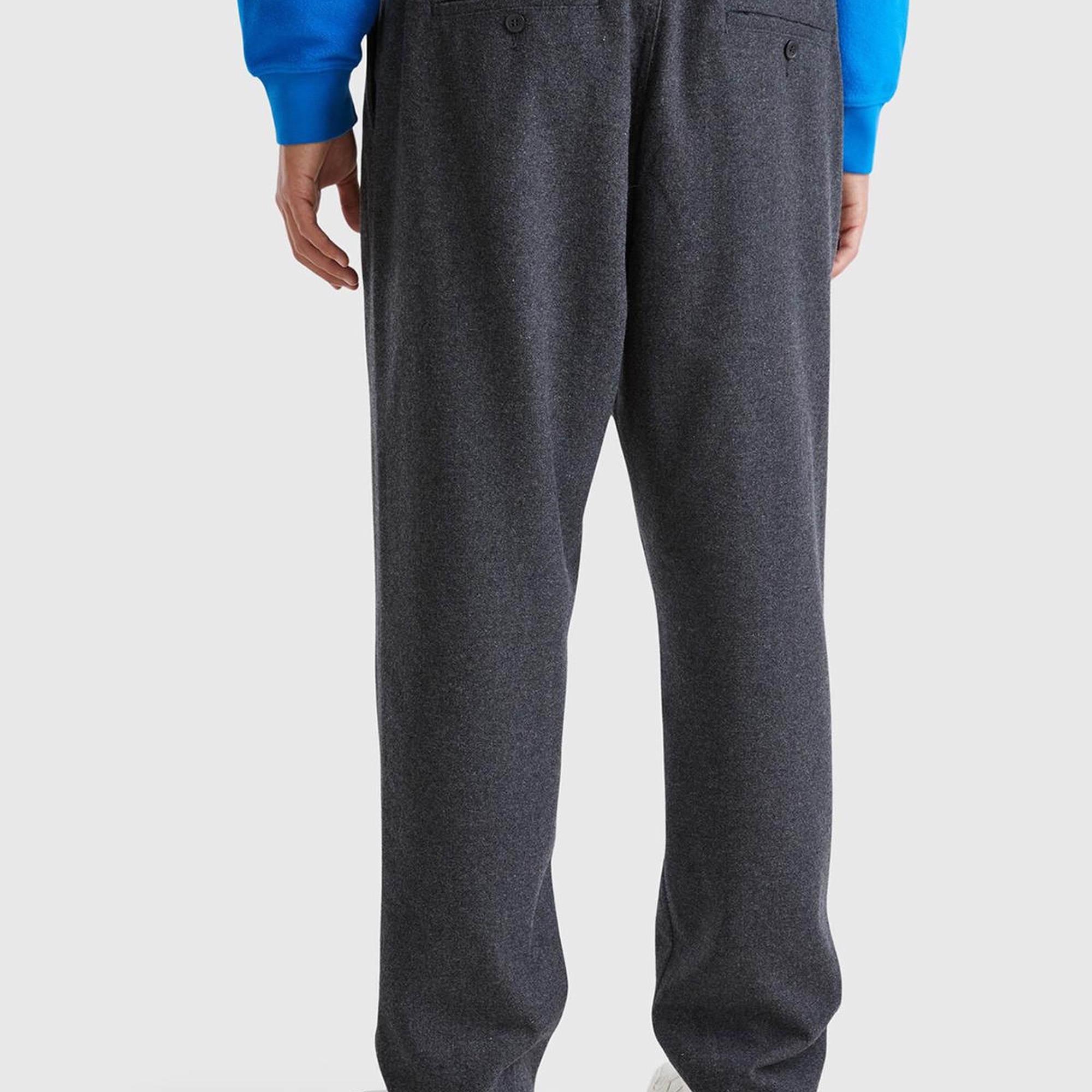 Erkek Antrasit Melanj Yün ve Viskoz Karışımlı Arkası Biyeli Cepli Beli Elastik Pantolon