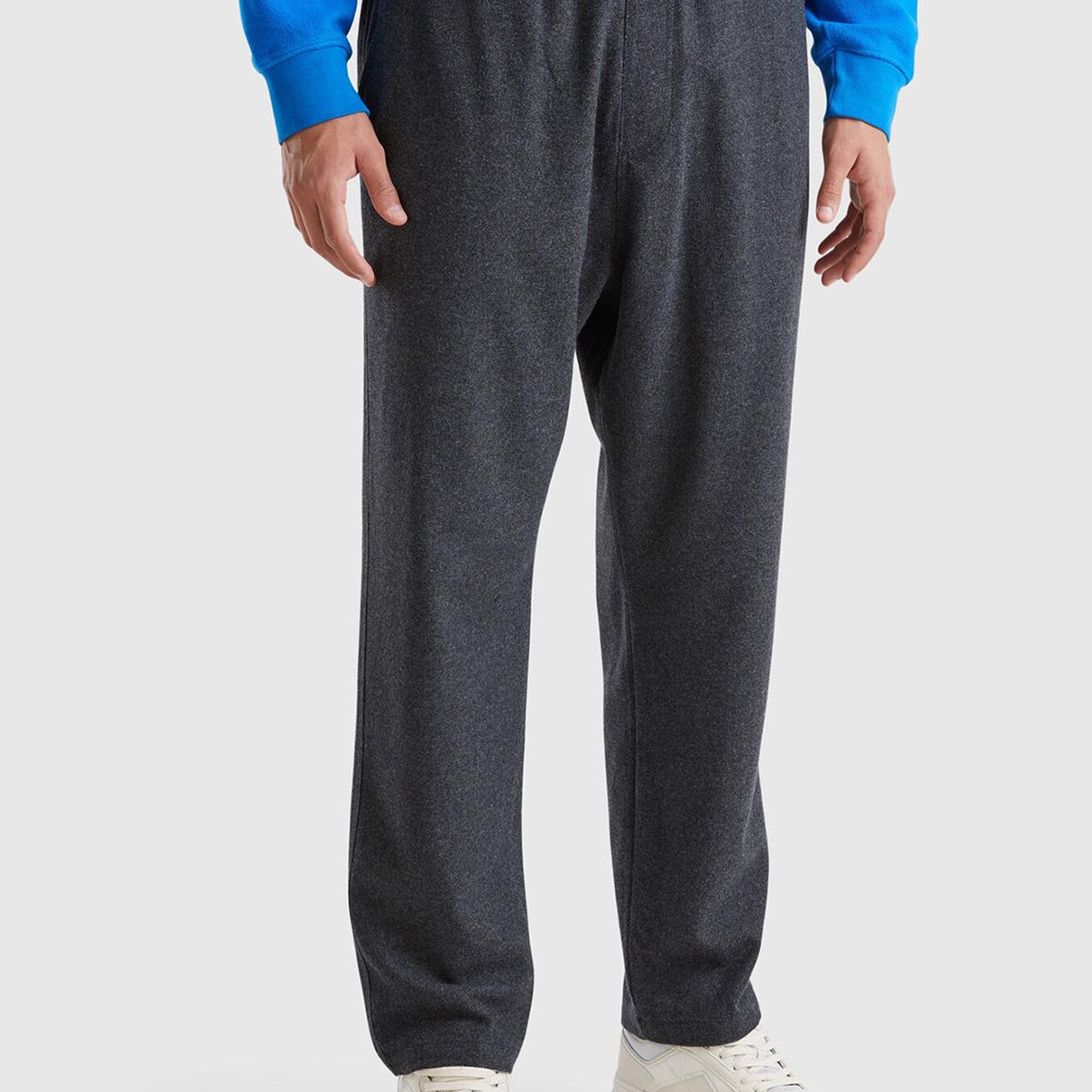 Erkek Antrasit Melanj Yün ve Viskoz Karışımlı Arkası Biyeli Cepli Beli Elastik Pantolon