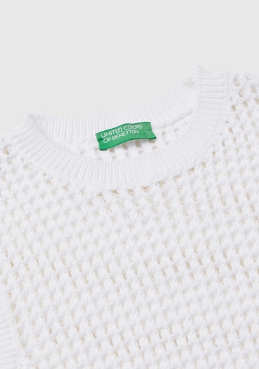  Kadın Beyaz %100 Pamuk Örgü Motifli Kalın Askılı Süveter