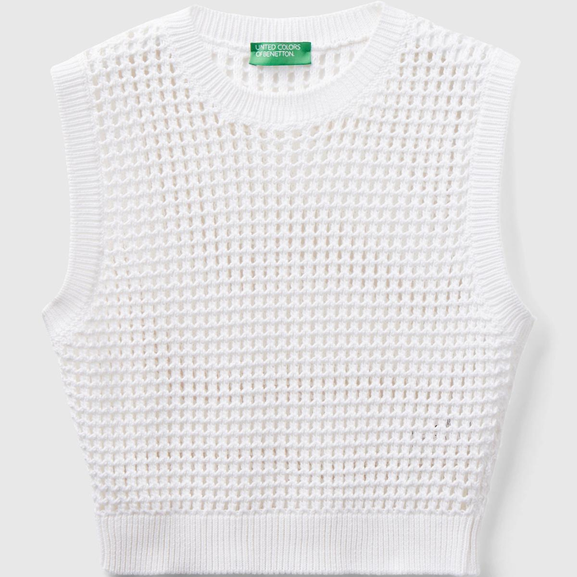 Kadın Beyaz %100 Pamuk Örgü Motifli Kalın Askılı Süveter