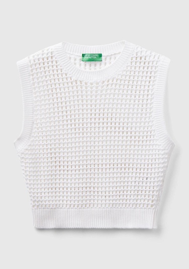  Kadın Beyaz %100 Pamuk Örgü Motifli Kalın Askılı Süveter