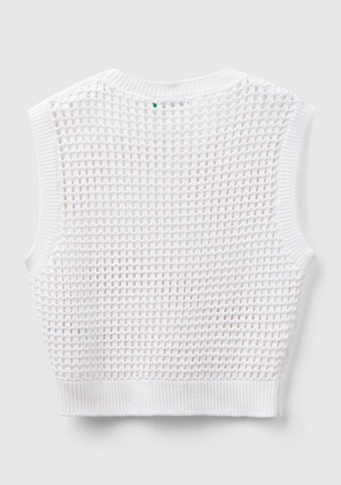  Kadın Beyaz %100 Pamuk Örgü Motifli Kalın Askılı Süveter