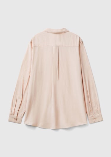  Kadın Toz Pembe %100 Viskoz Etek Ucu Yuvarlak Kesim Düz Gömlek