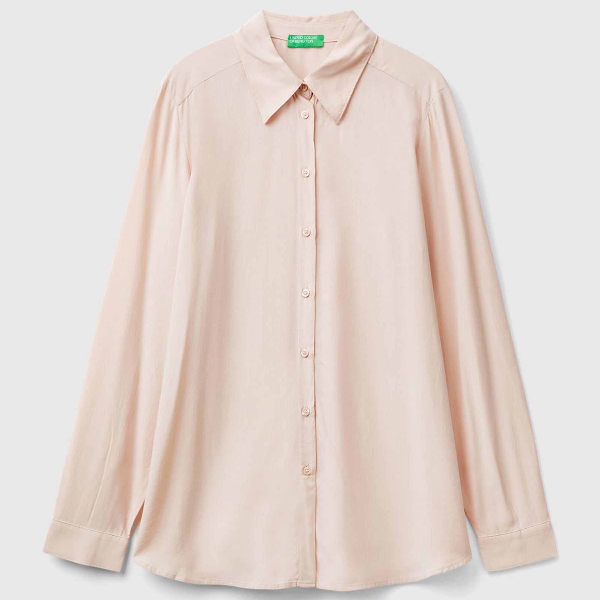 Kadın Toz Pembe %100 Viskoz Etek Ucu Yuvarlak Kesim Düz Gömlek