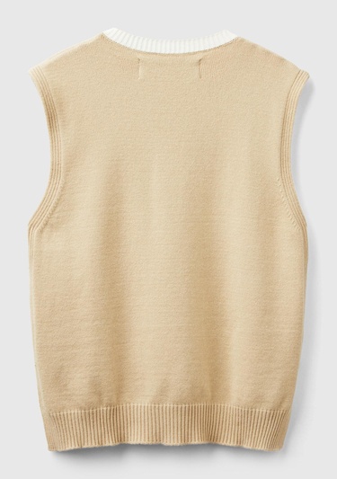  Kadın Bej Viskoz Karışımlı Yanları Yırtmaçlı Kolsuz Kazak