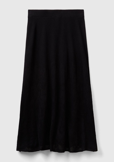  Kadın Siyah Pamuk Modal Karışımlı Dantel Dokulu Midi Etek