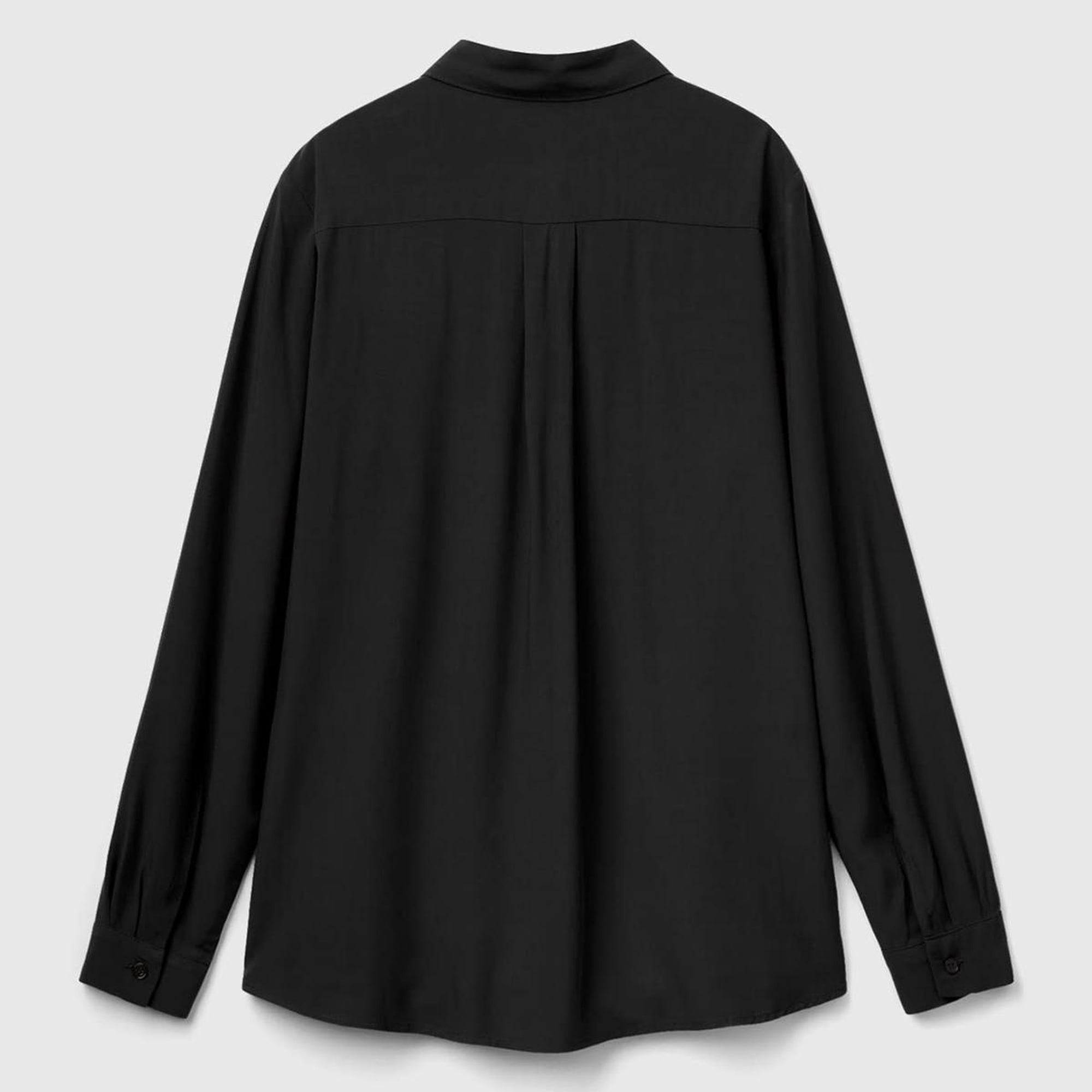 Kadın Siyah %100 Viskoz Etek Ucu Yuvarlak Kesim Düz Gömlek