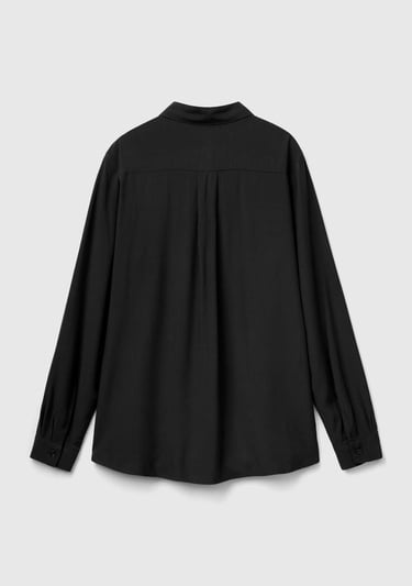  Kadın Siyah %100 Viskoz Etek Ucu Yuvarlak Kesim Düz Gömlek