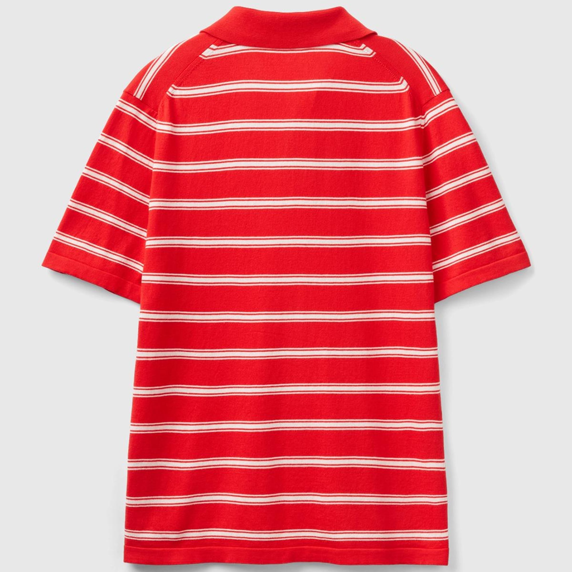 Erkek Kırmızı %100 Pamuk Çizgili 3 Düğmeli Polo Yaka Triko T-Shirt