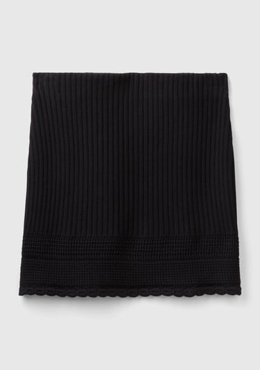  Kadın Siyah %100 Pamuk Örgü Motifli Altı Saçaklı Triko Mini Etek