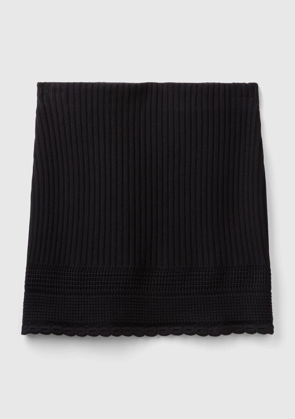  Kadın Siyah %100 Pamuk Örgü Motifli Altı Saçaklı Triko Mini Etek