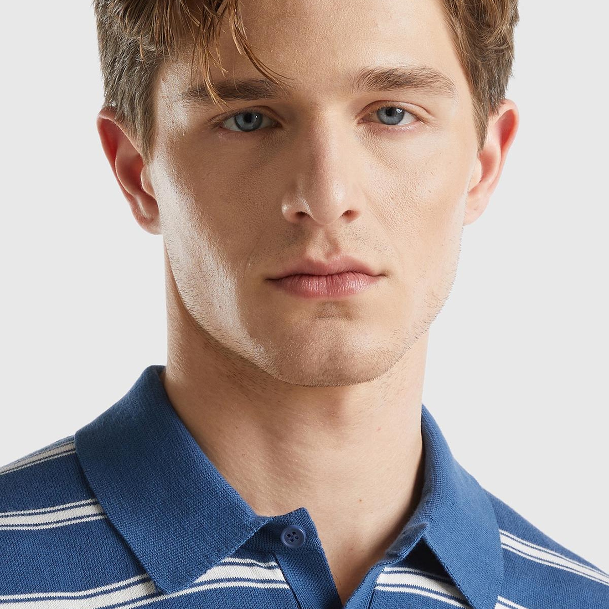 Erkek Gece Mavisi %100 Pamuk Çizgili 3 Düğmeli Polo Yaka Triko T-Shirt