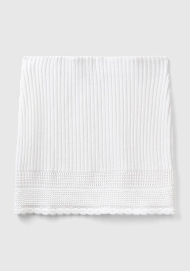  Kadın Beyaz %100 Pamuk Örgü Motifli Altı Saçaklı Triko Mini Etek