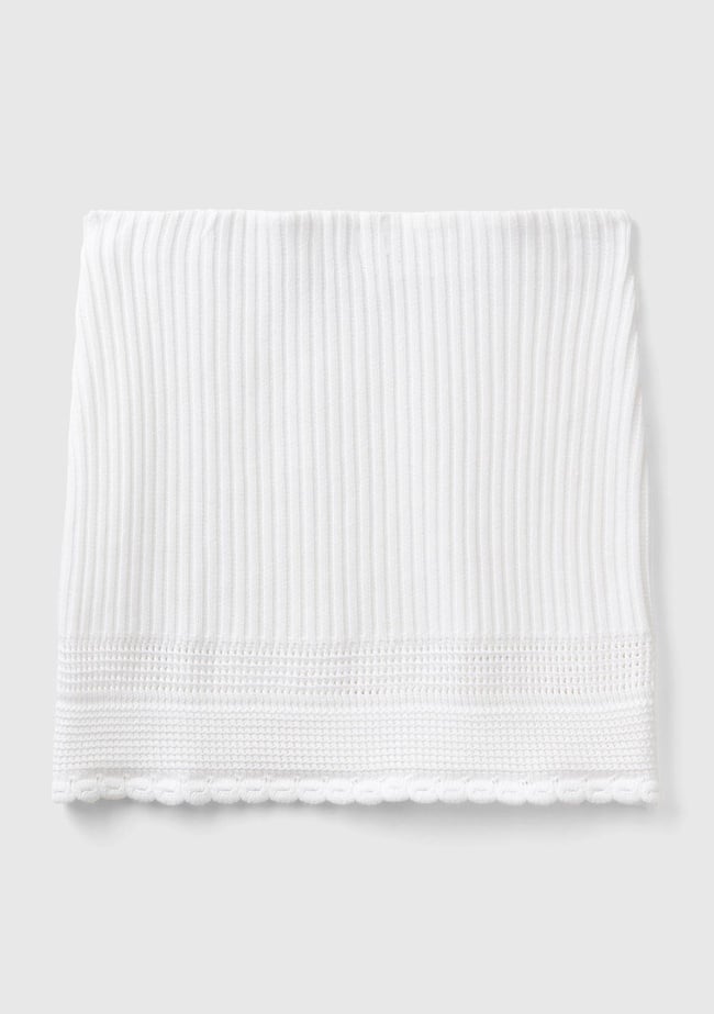  Kadın Beyaz %100 Pamuk Örgü Motifli Altı Saçaklı Triko Mini Etek