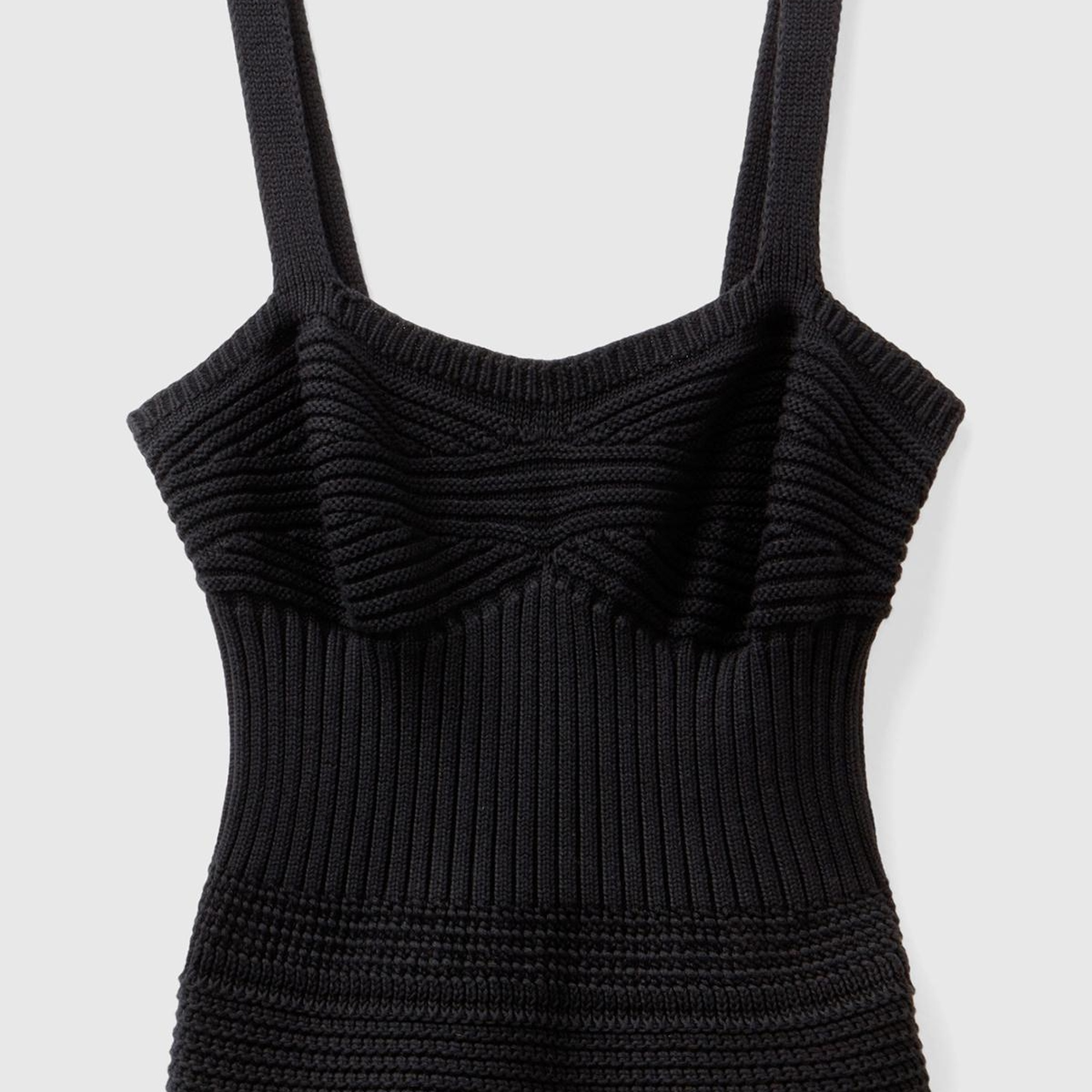 Kadın Siyah %100 Pamuk Örgü Motifli Altı Saçaklı Kalın Askılı Triko Atlet