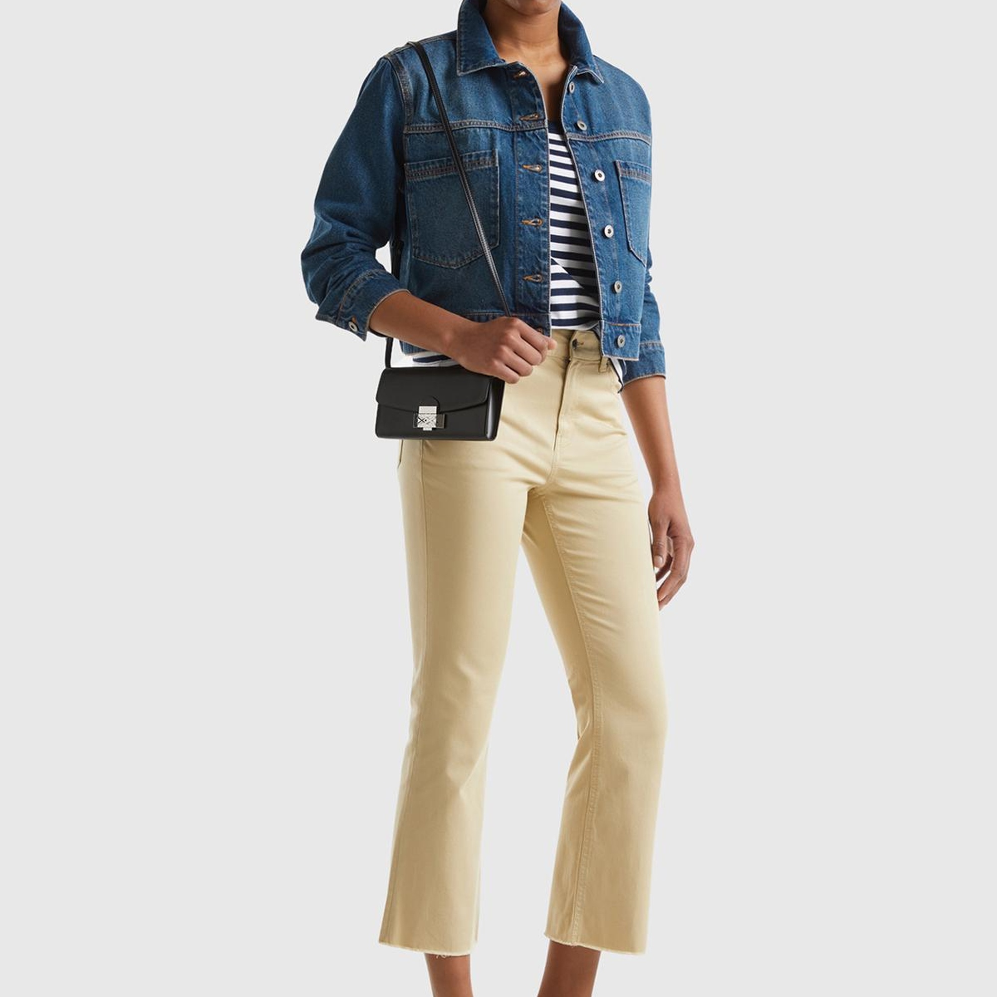 Kadın İndigo %100 Pamuk Yama Cepli Beli Ayarlanabilir Denim Ceket