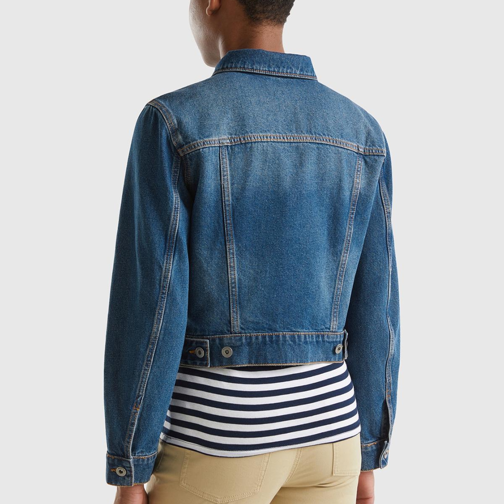 Kadın İndigo %100 Pamuk Yama Cepli Beli Ayarlanabilir Denim Ceket