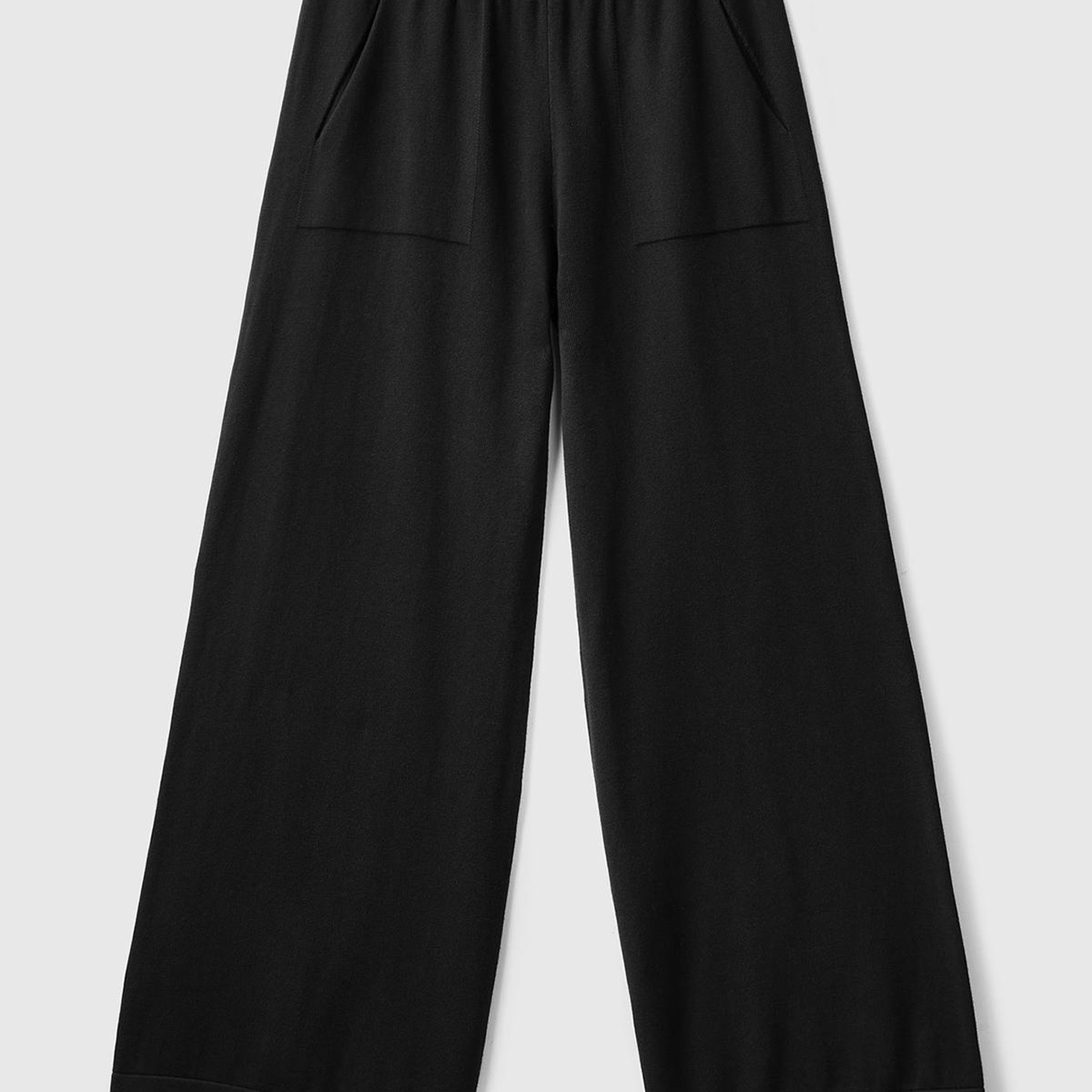 Kadın Siyah %100 Koton Geniş Paça Triko Pantolon