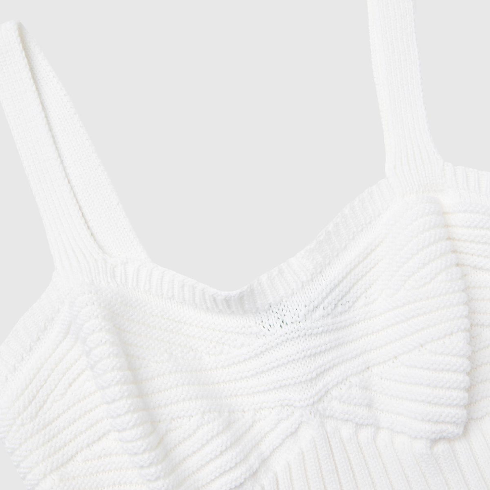 Kadın Beyaz %100 Pamuk Örgü Motifli Altı Saçaklı Kalın Askılı Triko Atlet