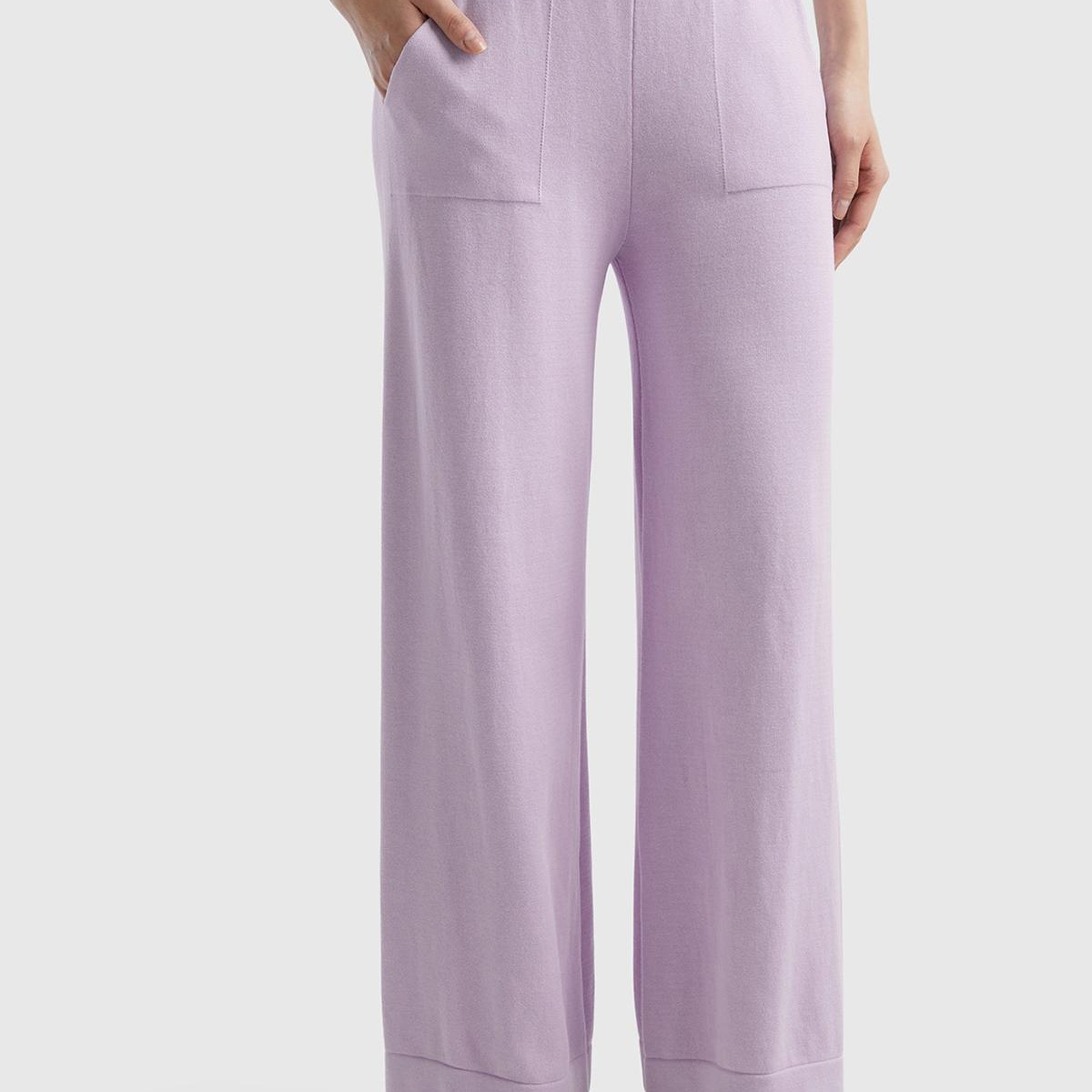 Kadın Lila %100 Koton Geniş Paça Triko Pantolon