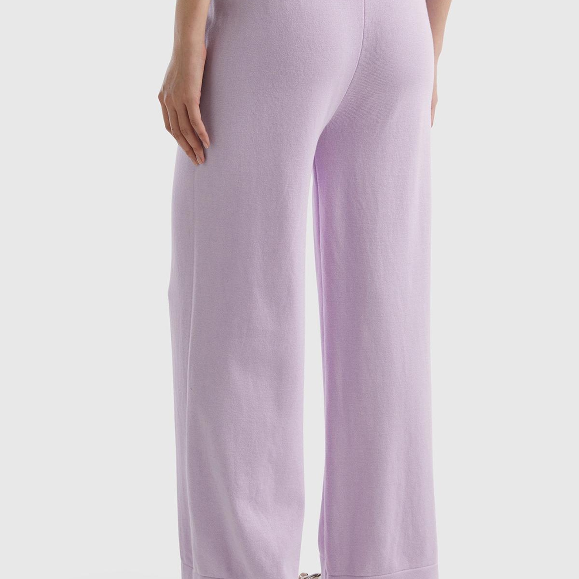 Kadın Lila %100 Koton Geniş Paça Triko Pantolon