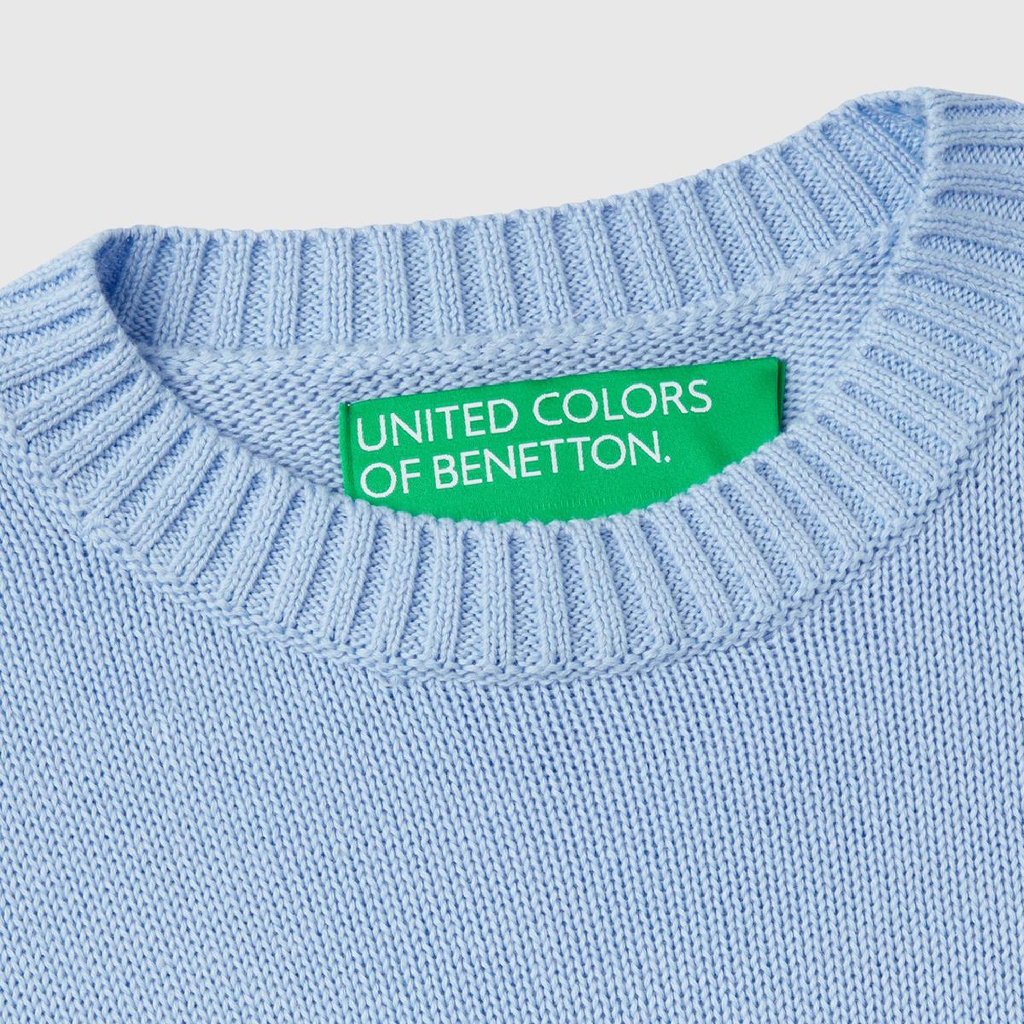 Kadın Açık Mavi %100 Pamuk Kontrast At Baskılı Bisiklet Yaka Kazak