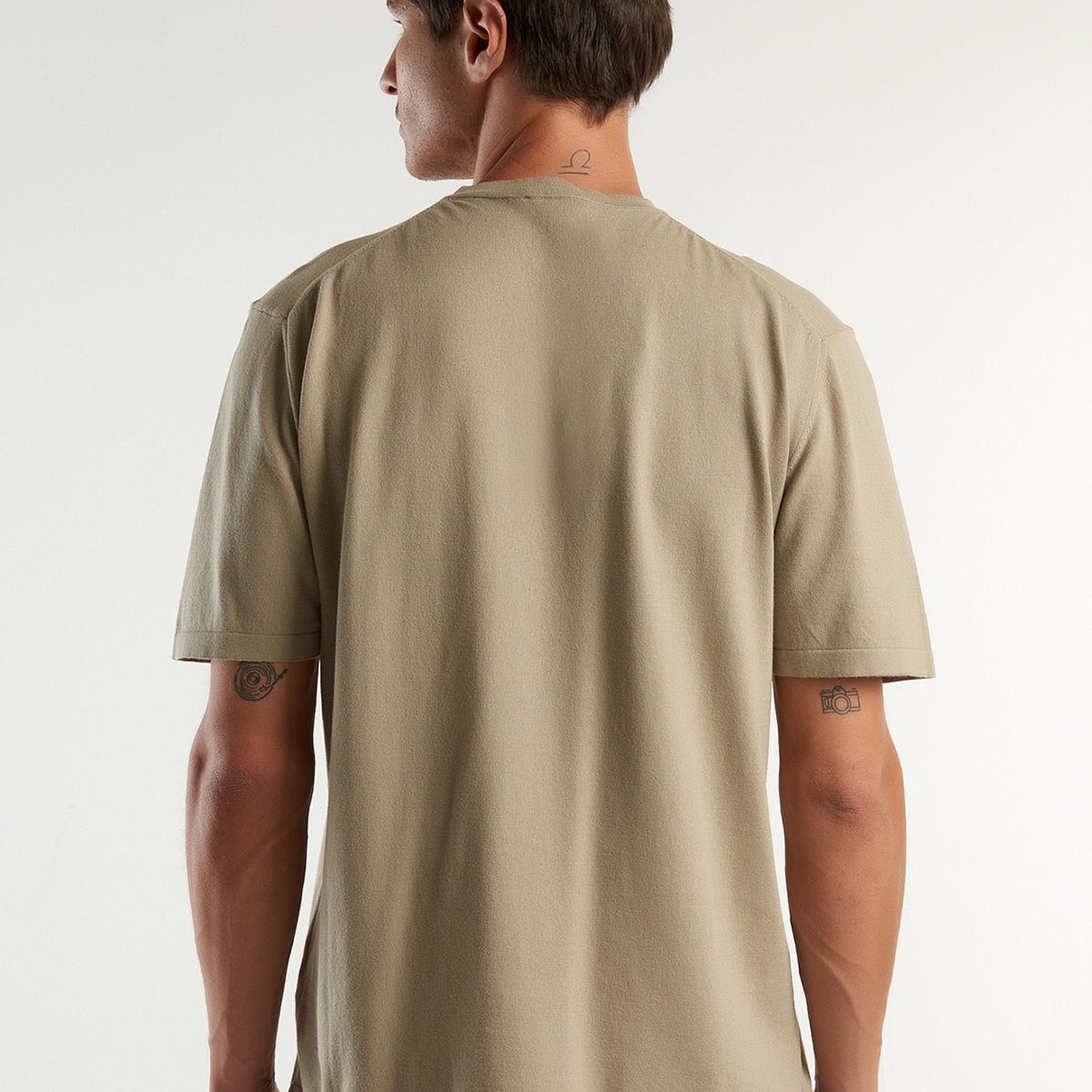 Erkek Haki %100 Pamuk Tek Renkli Bisiklet Yaka Triko T-Shirt