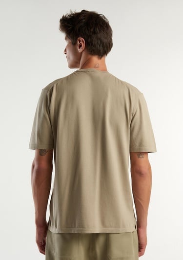  Erkek Haki %100 Pamuk Tek Renkli Bisiklet Yaka Triko T-Shirt