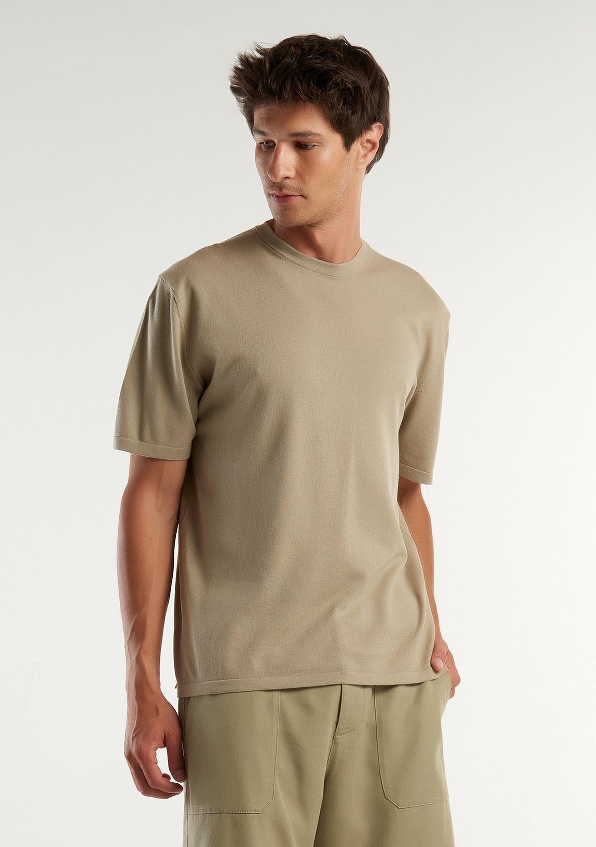  Erkek Haki %100 Pamuk Tek Renkli Bisiklet Yaka Triko T-Shirt