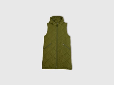  Kadın Haki Kolsuz Uzun Kapitone Mont