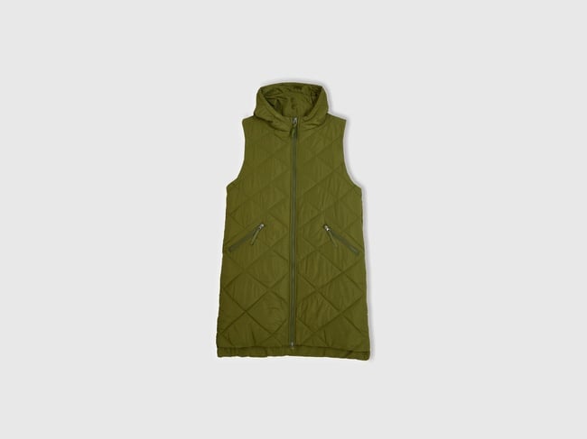  Kadın Haki Kolsuz Uzun Kapitone Mont