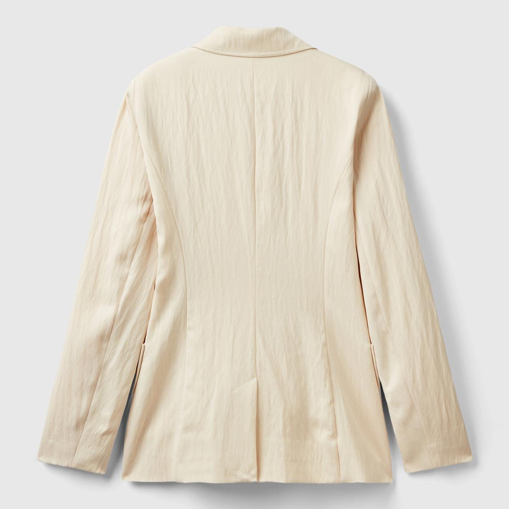 Kadın Bej Liyosel ve Viskoz Karışımlı Yama Cepli Kruvaze Blazer Ceket