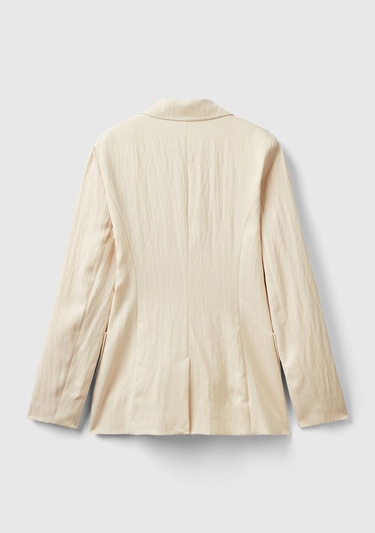  Kadın Bej Liyosel ve Viskoz Karışımlı Yama Cepli Kruvaze Blazer Ceket