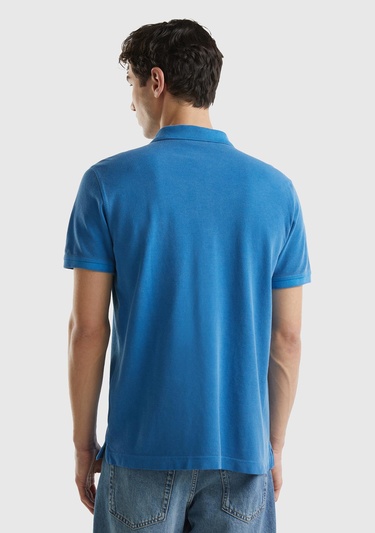  Erkek Koyu Mavi %100 Pamuk Göğsü Yama Logo İşlemeli Polo Yaka T-Shirt