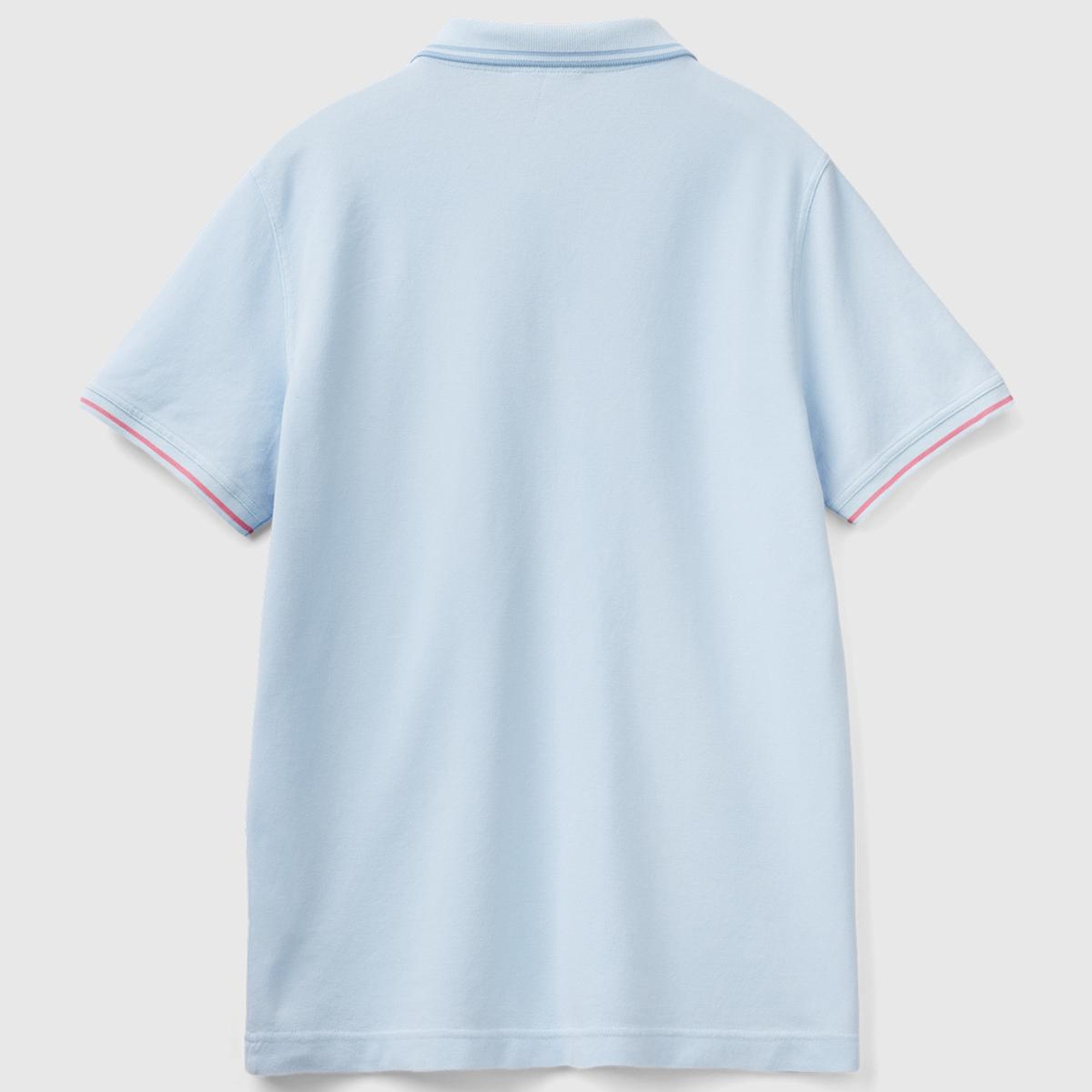 Erkek Açık Mavi %100 Pamuk Göğsü Logo İşlemeli Kontrast Çizgili Polo T-Shirt